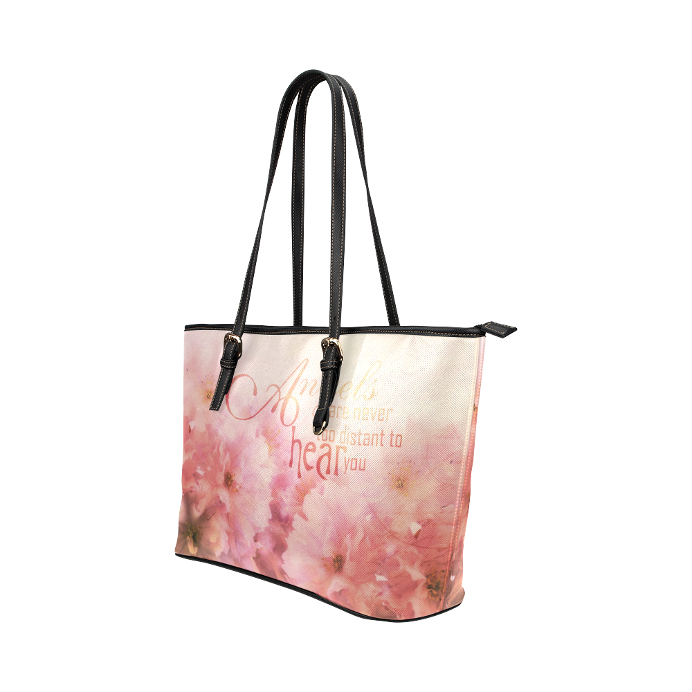 Pink Cherry Blossom for Angels Leather Tote Bag/Small (Model 1651)