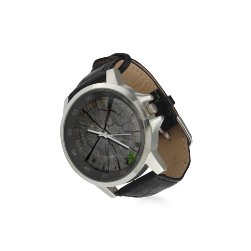 Dried Tree Stump Unisex Stainless Steel Leather Strap Watch(Model 202)
