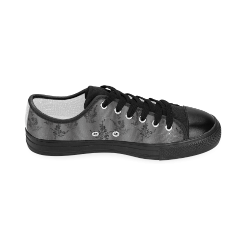 Black Flowers on Gray Women's Classic Canvas Shoes (Model 018)