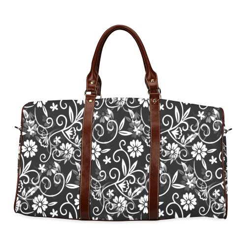 Black N White Floral Waterproof Travel Bag/Large (Model 1639)
