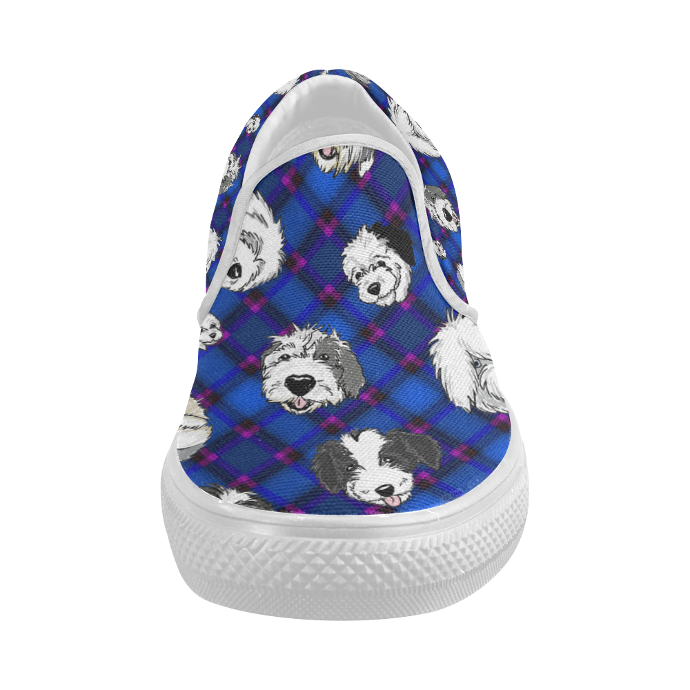 Blue diagonal,sheepie heads. Women's Slip-on Canvas Shoes (Model 019)