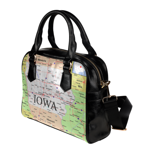 Iowa Cities And State Map Shoulder Handbag (Model 1634)