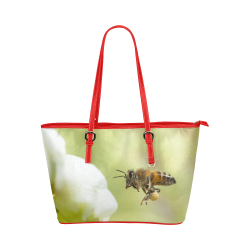 Macro of Bee in Flight Leather Tote Bag/Small (Model 1651)