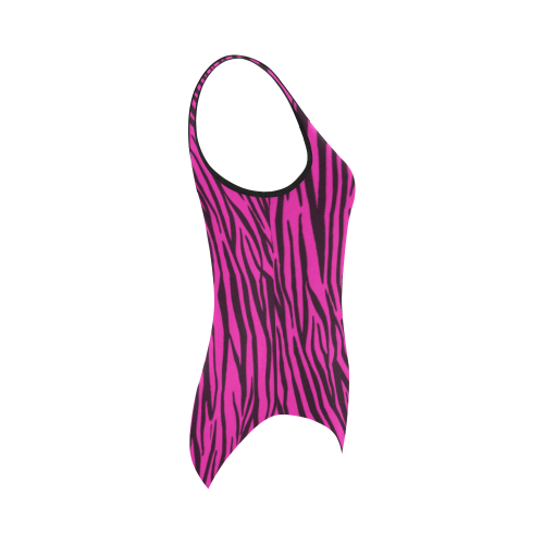 Hot Pink Zebra Stripes Vest One Piece Swimsuit (Model S04)