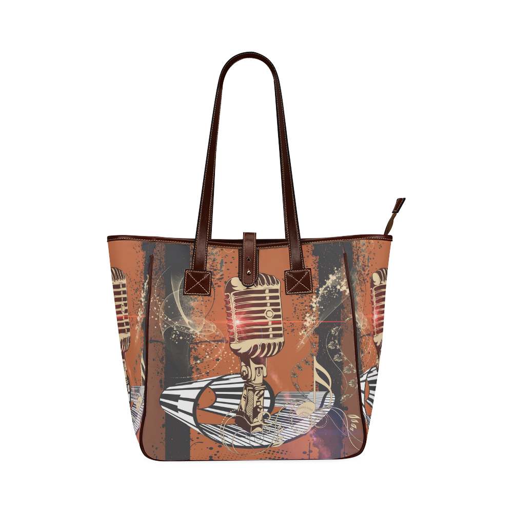 Music, golden microphone and piano Classic Tote Bag (Model 1644)