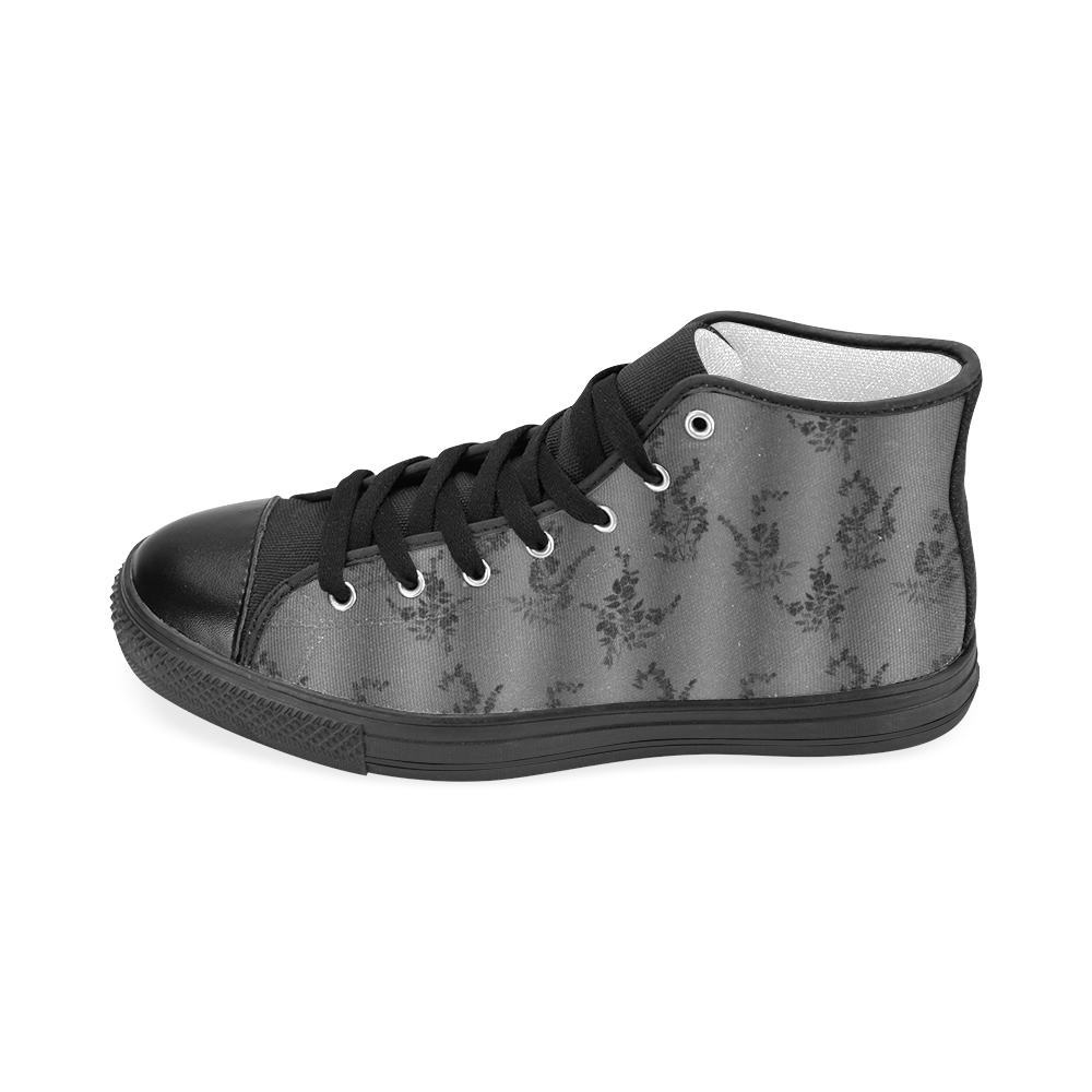 Black Flowers on Gray Women's Classic High Top Canvas Shoes (Model 017)