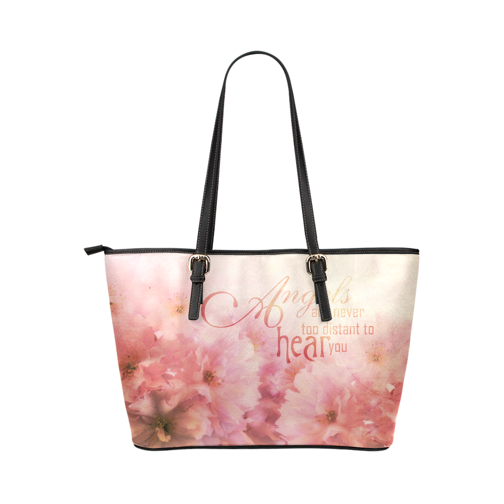 Pink Cherry Blossom for Angels Leather Tote Bag/Large (Model 1651)