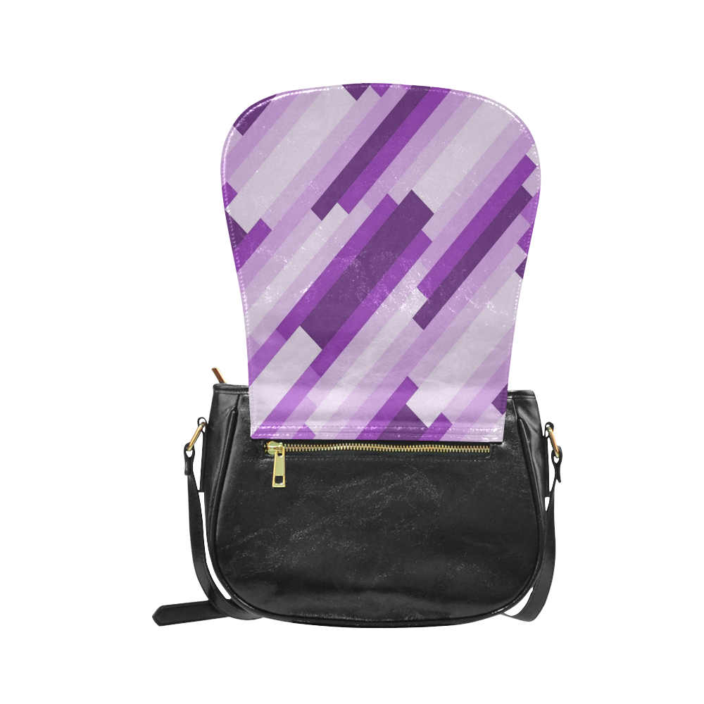 Shades Of Purple Diagonal Stripes Classic Saddle Bag/Small (Model 1648)