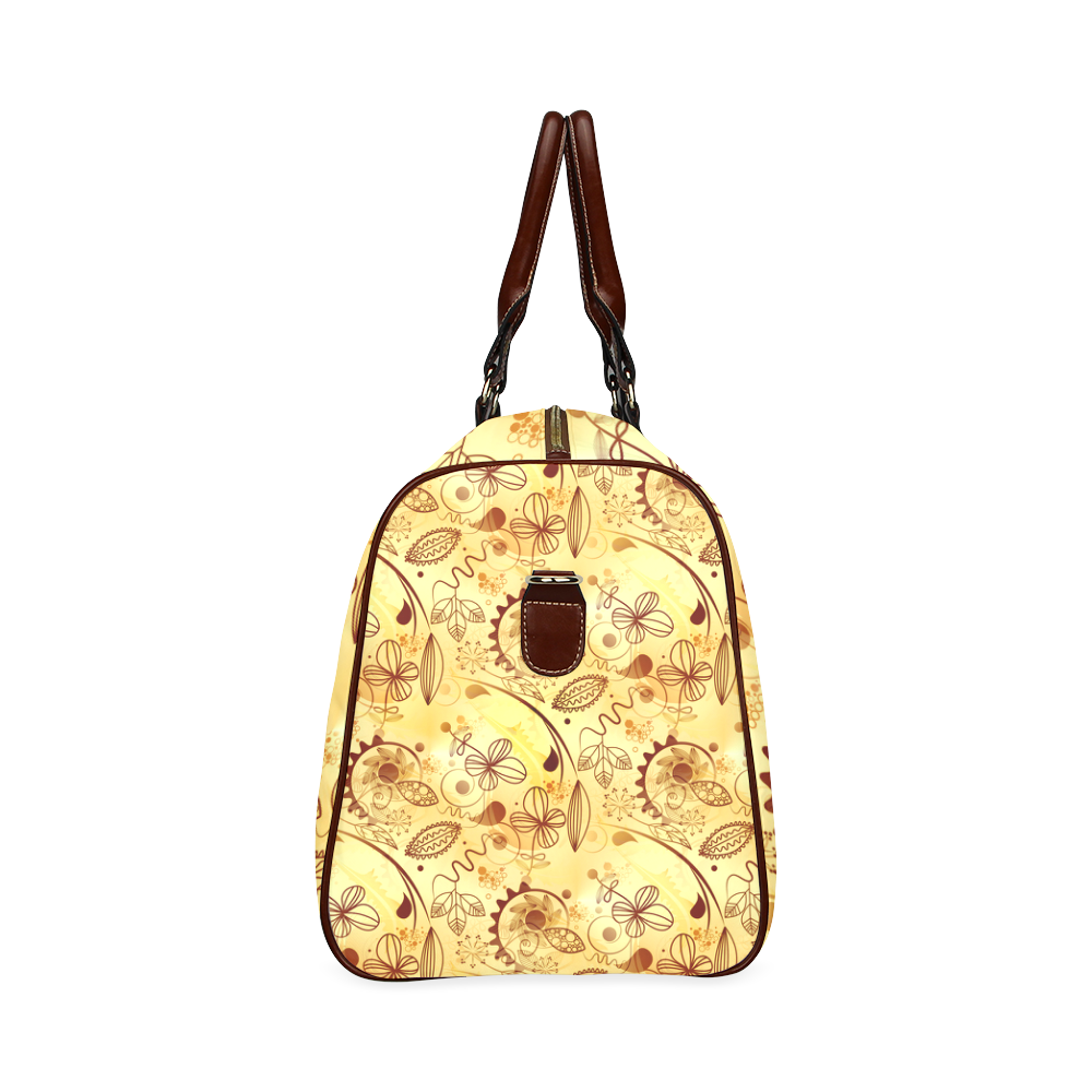 Gold Floral Doodle Waterproof Travel Bag/Large (Model 1639)
