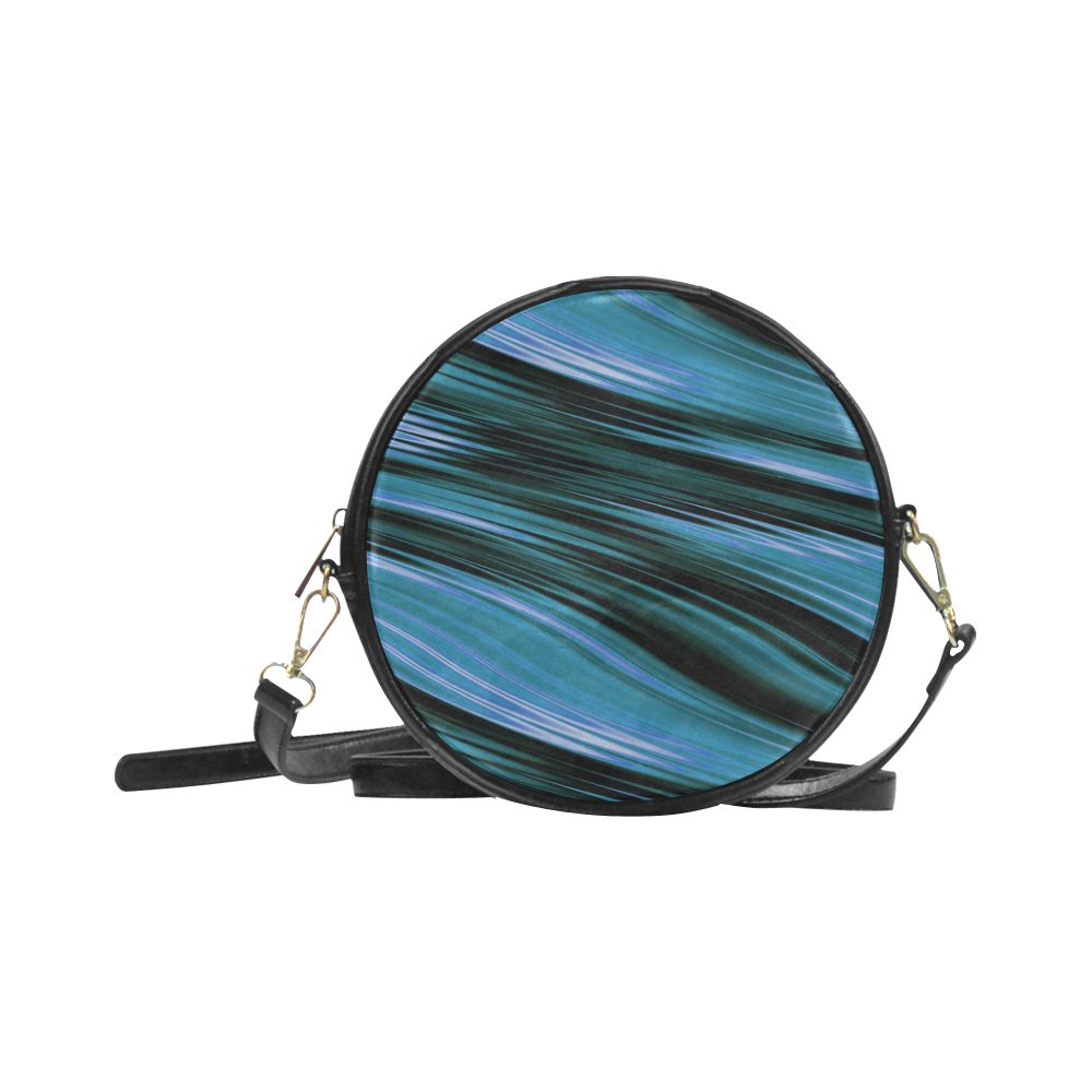 Aqua Blue Black Wave Round Sling Bag (Model 1647)