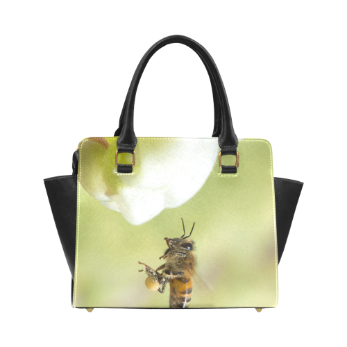 Macro of Bee in Flight Classic Shoulder Handbag (Model 1653)