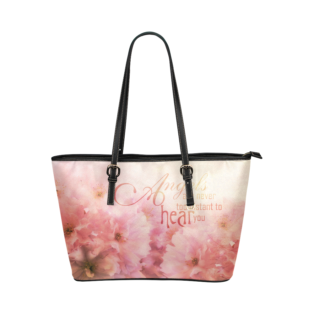 Pink Cherry Blossom for Angels Leather Tote Bag/Large (Model 1651)