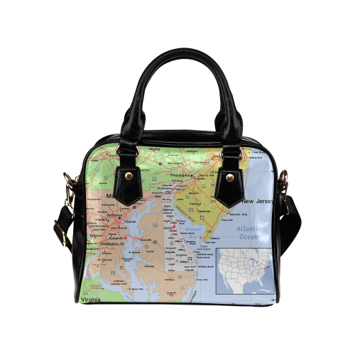 DelewarDeleware Cities And State Map Shoulder Handbag (Model 1634)