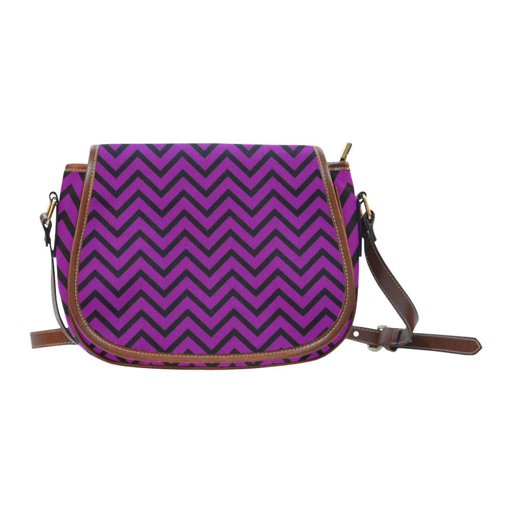 Black and Purple Chevron Saddle Bag/Small (Model 1649) Full Customization