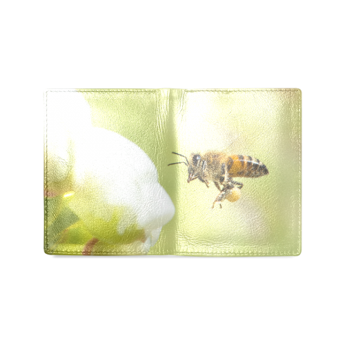Macro of Bee in Flight Men's Leather Wallet (Model 1612)