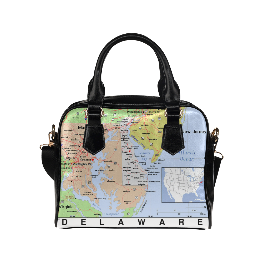 DelewarDeleware Cities And State Map Shoulder Handbag (Model 1634)