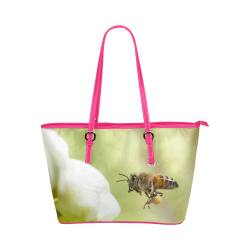 Macro of Bee in Flight Leather Tote Bag/Large (Model 1651)