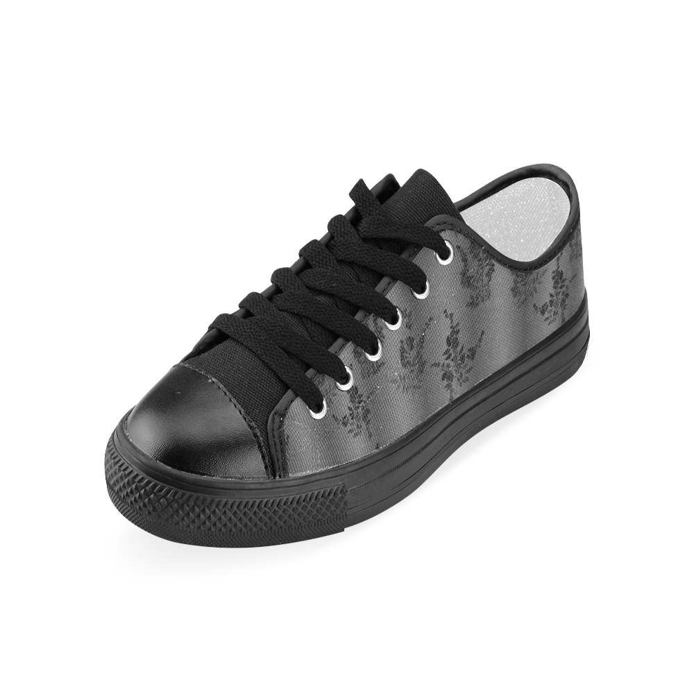 Black Flowers on Gray Women's Classic Canvas Shoes (Model 018)