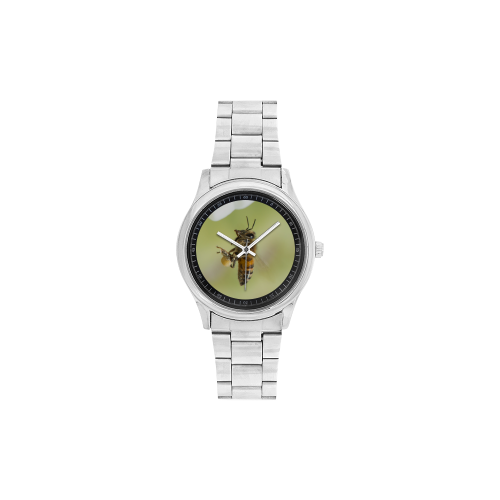 Macro of Bee in Flight Men's Stainless Steel Watch(Model 104)
