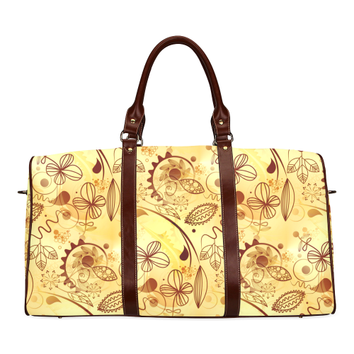 Gold Floral Doodle Waterproof Travel Bag/Large (Model 1639)