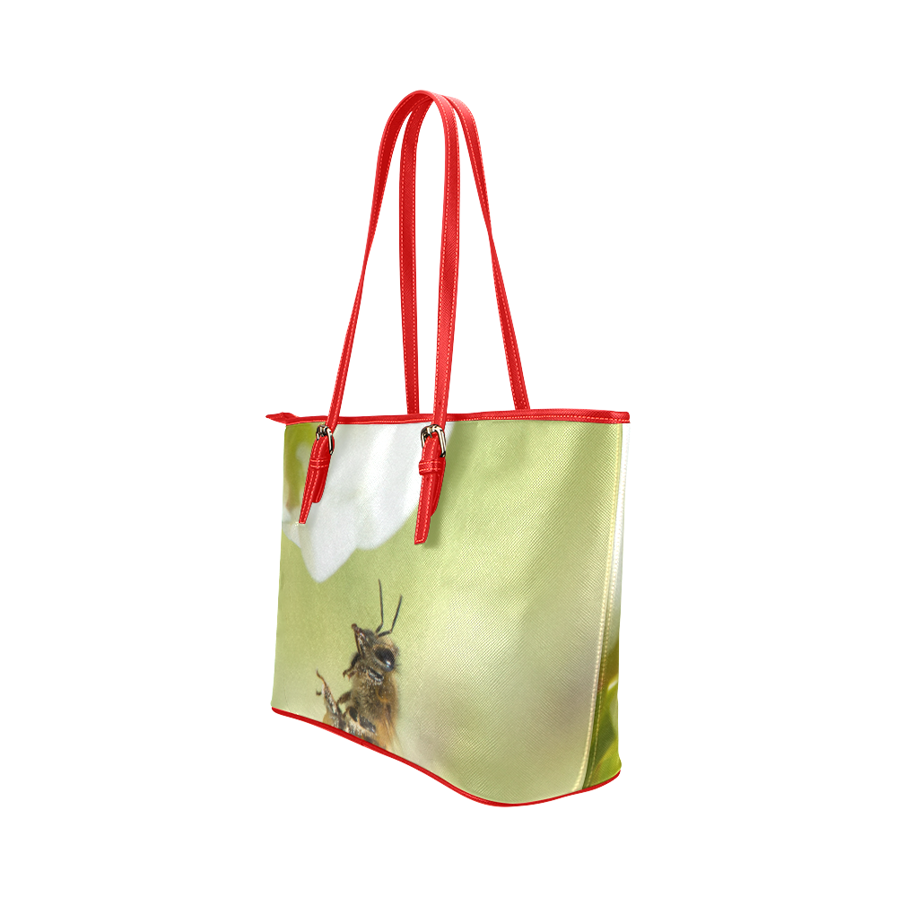 Macro of Bee in Flight Leather Tote Bag/Small (Model 1651)