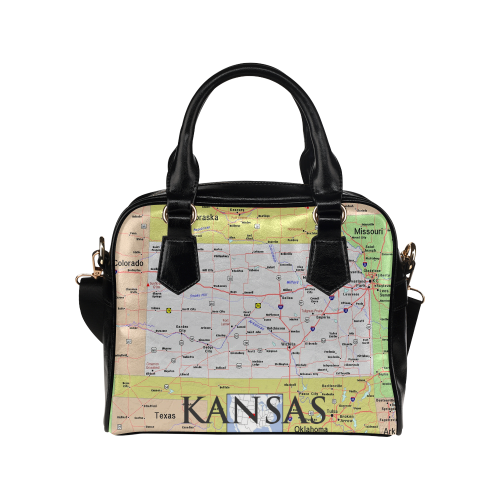 Kansas Cities And State Map Shoulder Handbag (Model 1634)