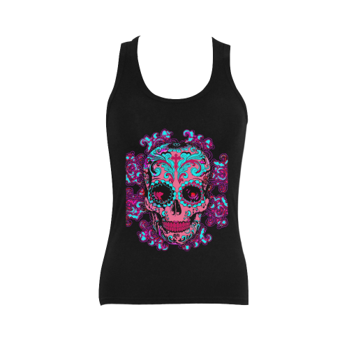 Girly sugar skull Women's Shoulder-Free Tank Top (Model T35)