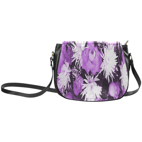 Violet Flowered Bouquet Classic Saddle Bag/Large (Model 1648)