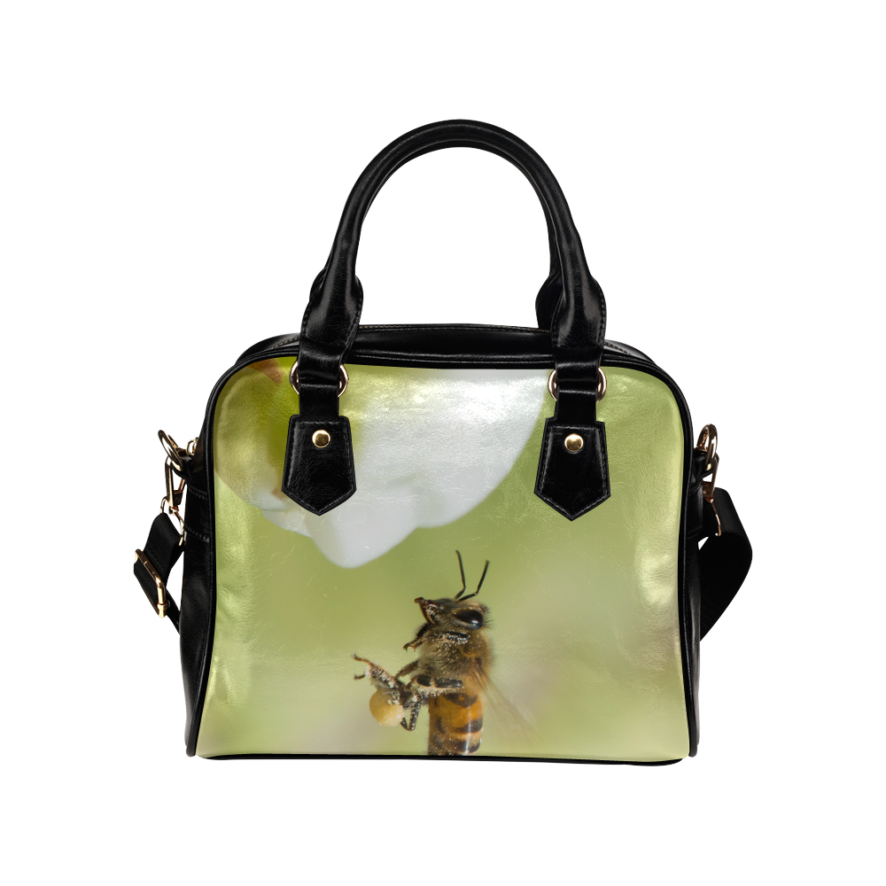 Macro of Bee in Flight Shoulder Handbag (Model 1634)
