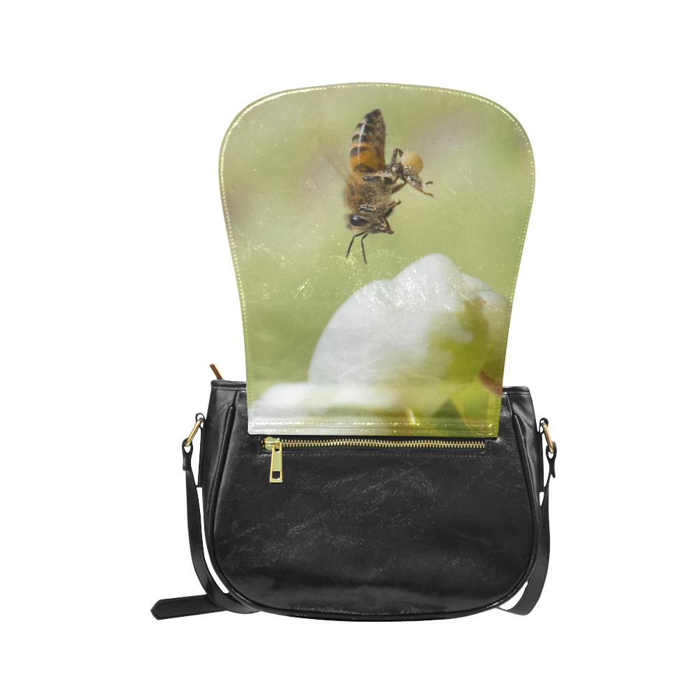 Macro of Bee in Flight Classic Saddle Bag/Small (Model 1648)