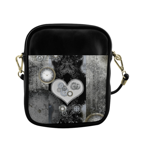 Steampunk, heart, clocks and gears Sling Bag (Model 1627)