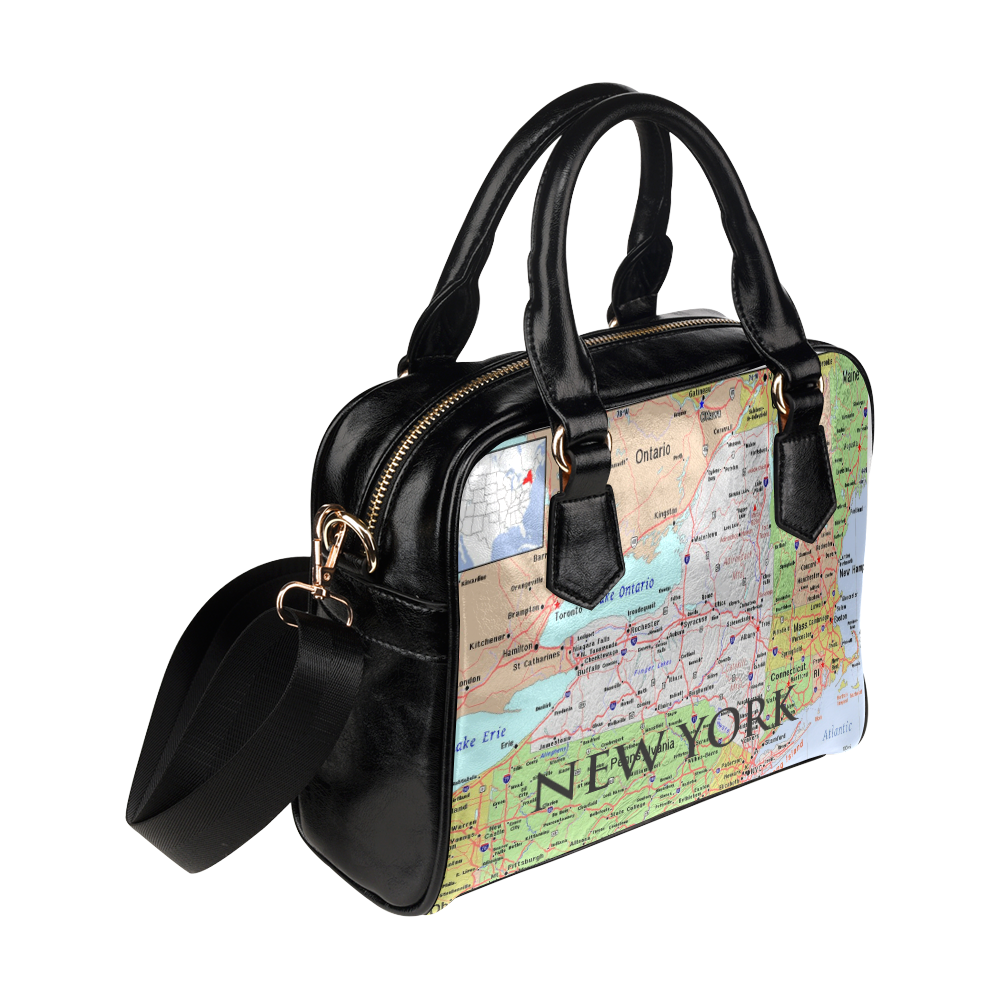 New York Cities And State Map Shoulder Handbag (Model 1634)