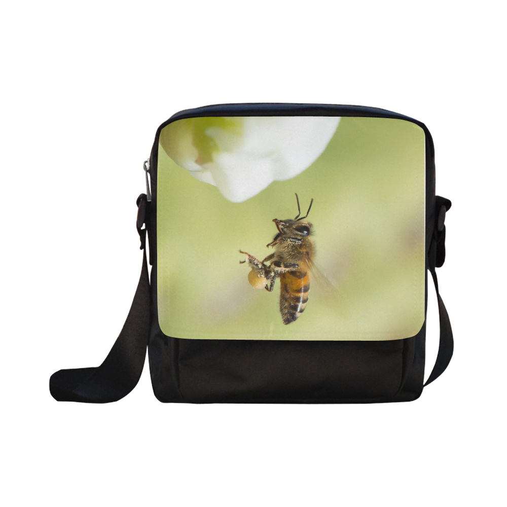 Macro of Bee in Flight Crossbody Nylon Bags (Model 1633)
