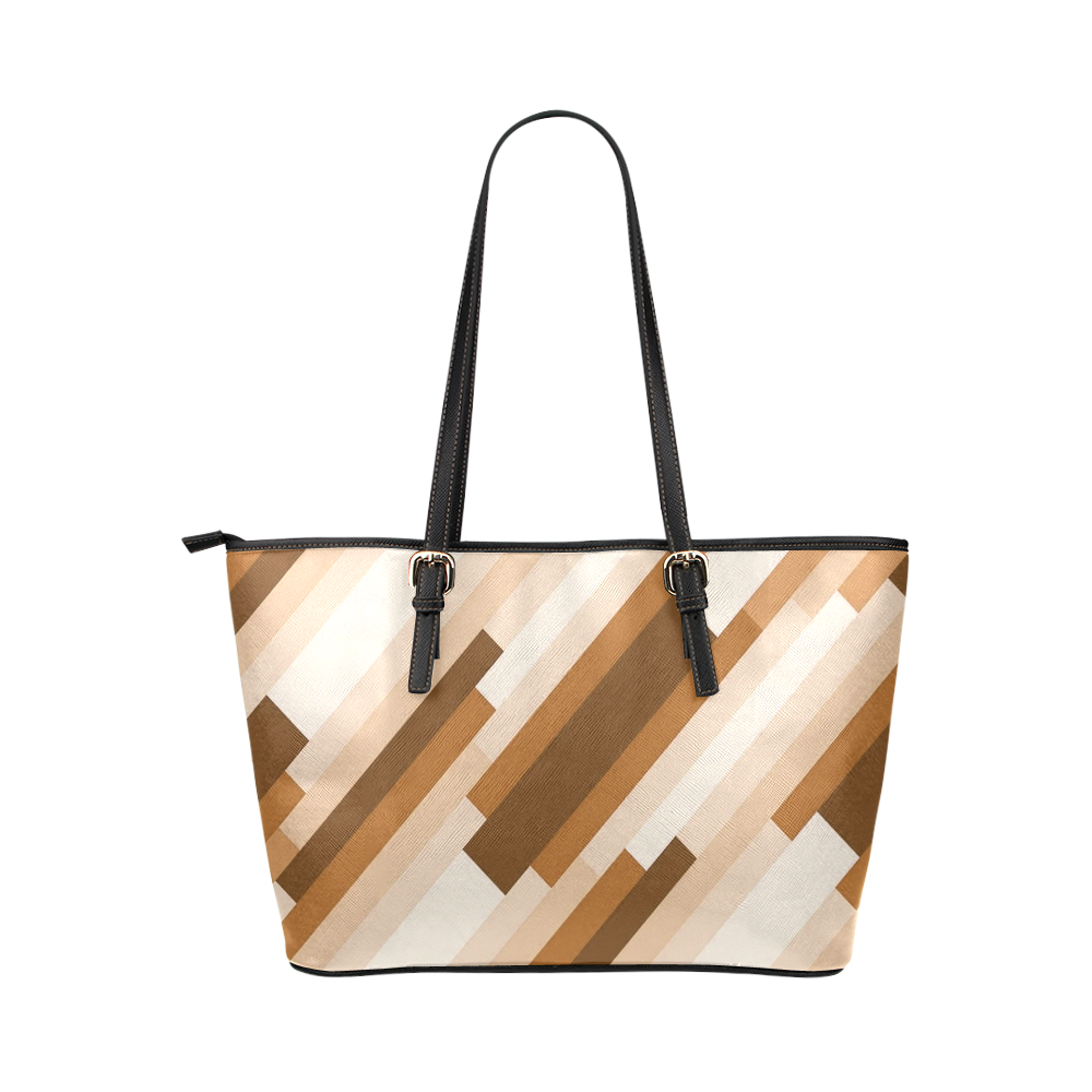 Shades Of Brown Diagonal Stripes Leather Tote Bag/Small (Model 1651)