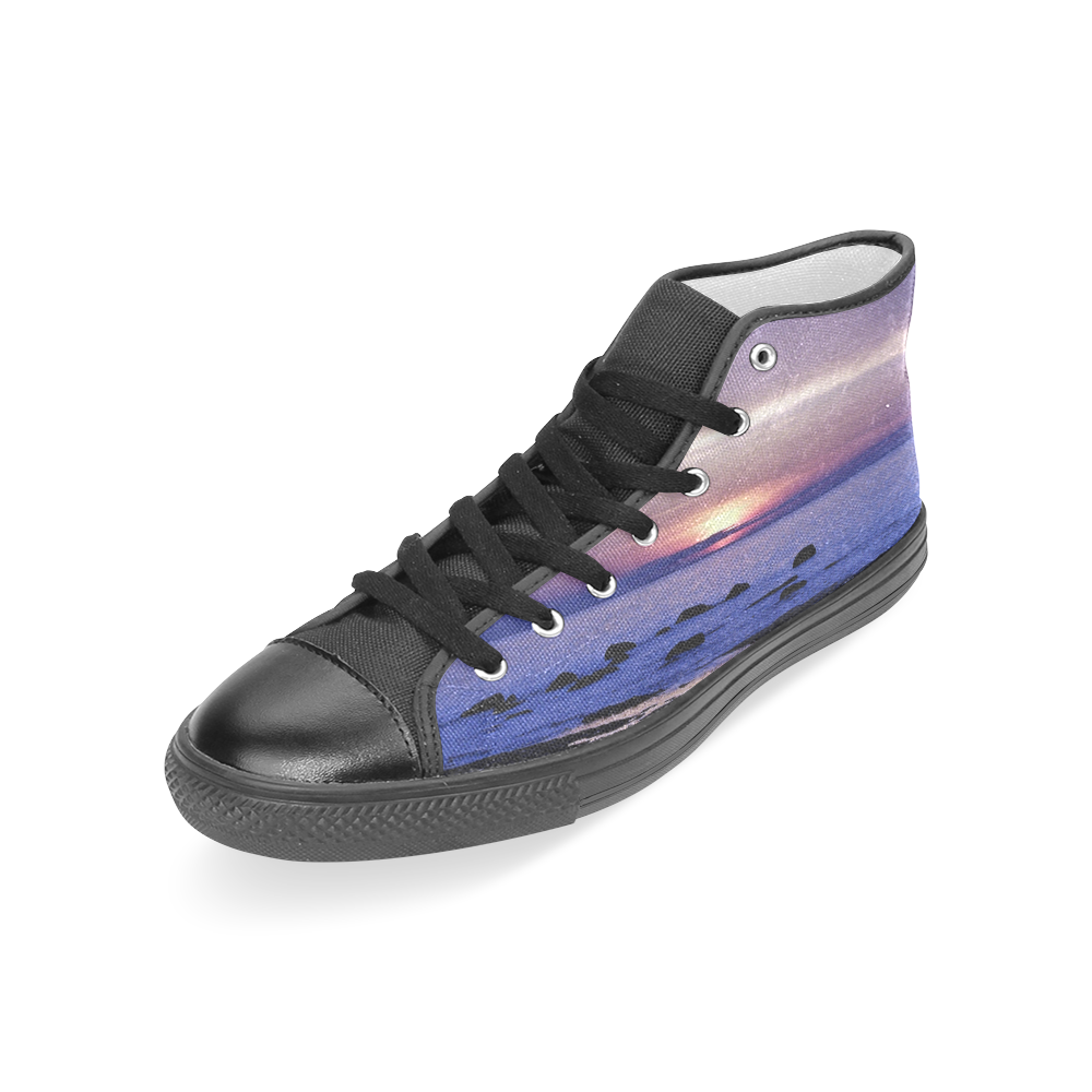 Blue and Purple Sunset Women's Classic High Top Canvas Shoes (Model 017)