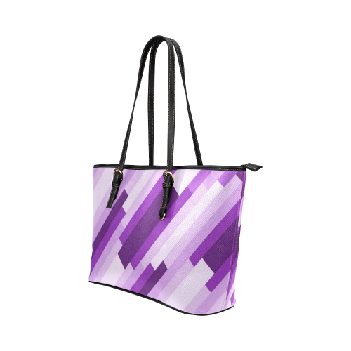 Shades Of Purple Diagonal Stripes Leather Tote Bag/Small (Model 1651)
