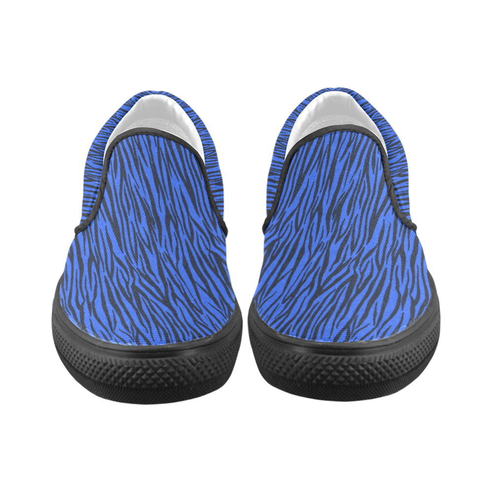 Blue Zebra Stripes Women's Unusual Slip-on Canvas Shoes (Model 019)