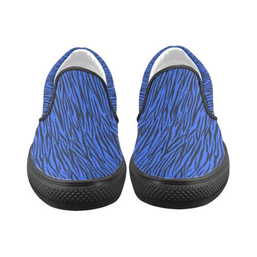 Blue Zebra Stripes Women's Unusual Slip-on Canvas Shoes (Model 019)