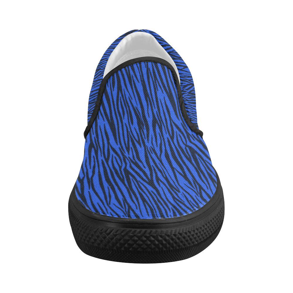 Blue Zebra Stripes Women's Slip-on Canvas Shoes (Model 019)