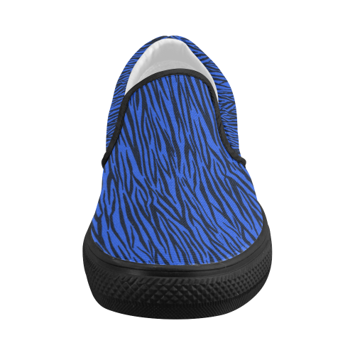 Blue Zebra Stripes Women's Slip-on Canvas Shoes (Model 019)