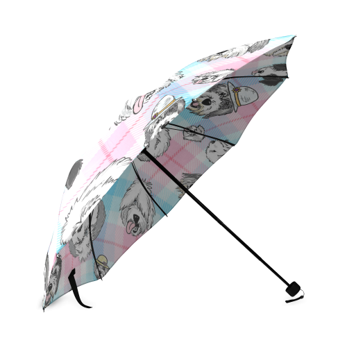 OES faces pink & blue Plaid Foldable Umbrella (Model U01)