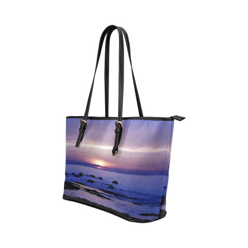 Blue and Purple Sunset Leather Tote Bag/Small (Model 1651)