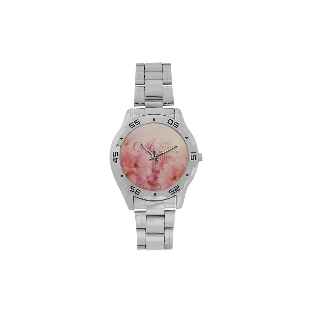 Pink Cherry Blossom for Angels Men's Stainless Steel Analog Watch(Model 108)