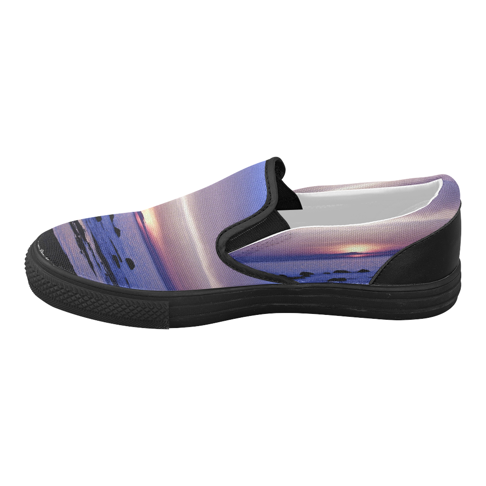 Blue and Purple Sunset Women's Slip-on Canvas Shoes (Model 019)