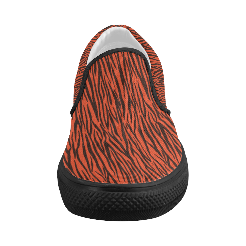 Orange Zebra Stripes Women's Slip-on Canvas Shoes (Model 019)