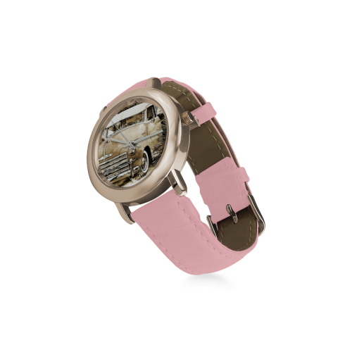 Vintage Chevrolet Chevy Truck Women's Rose Gold Leather Strap Watch(Model 201)