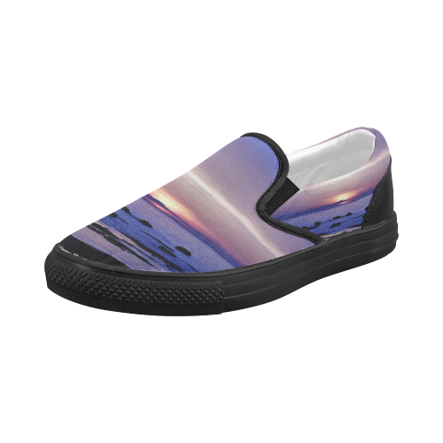 Blue and Purple Sunset Women's Slip-on Canvas Shoes (Model 019)