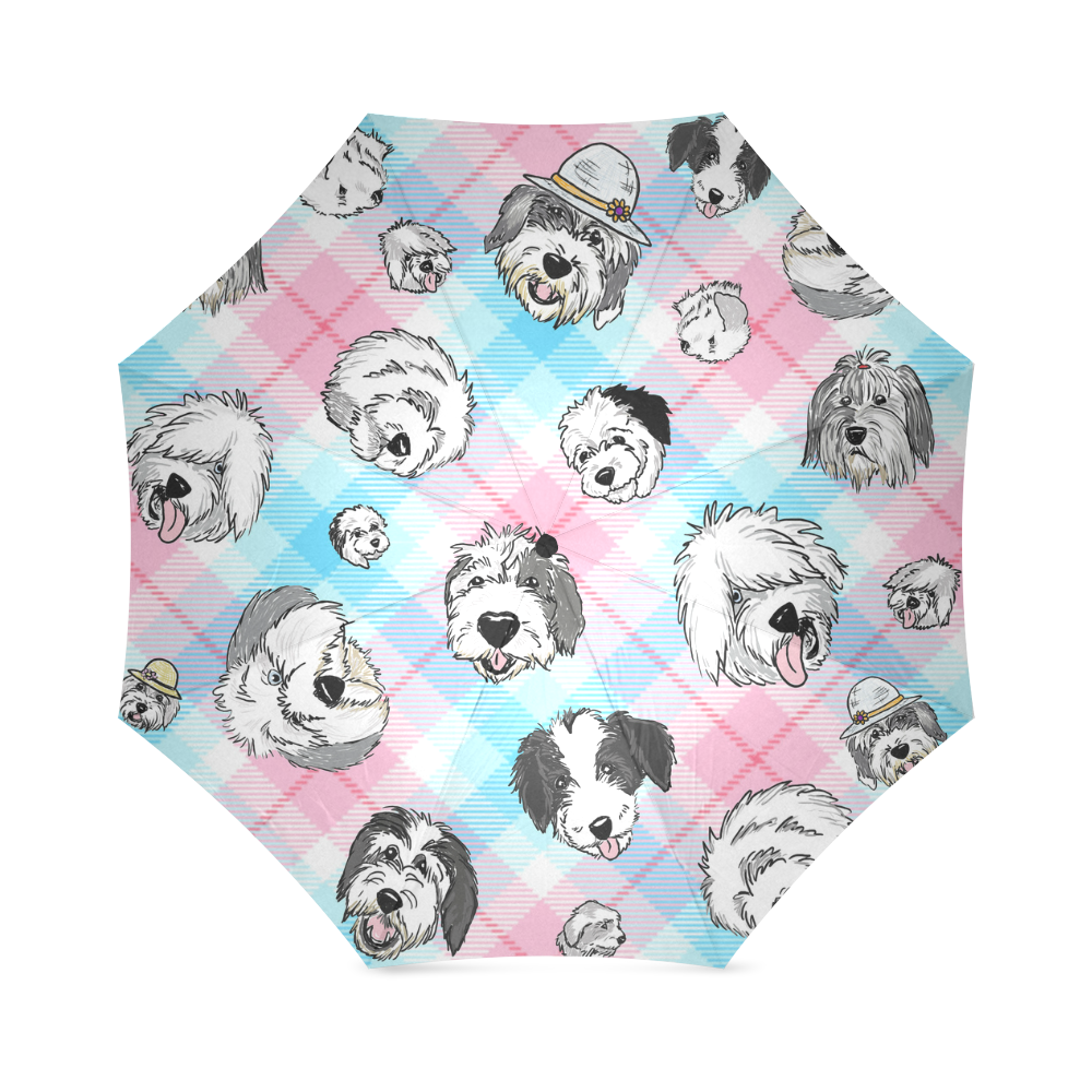 OES faces pink & blue Plaid Foldable Umbrella (Model U01)