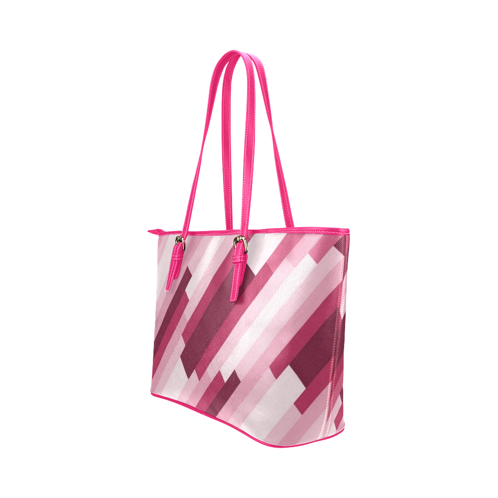 Shades Of Pink Diagonal Stripes Leather Tote Bag/Large (Model 1651)