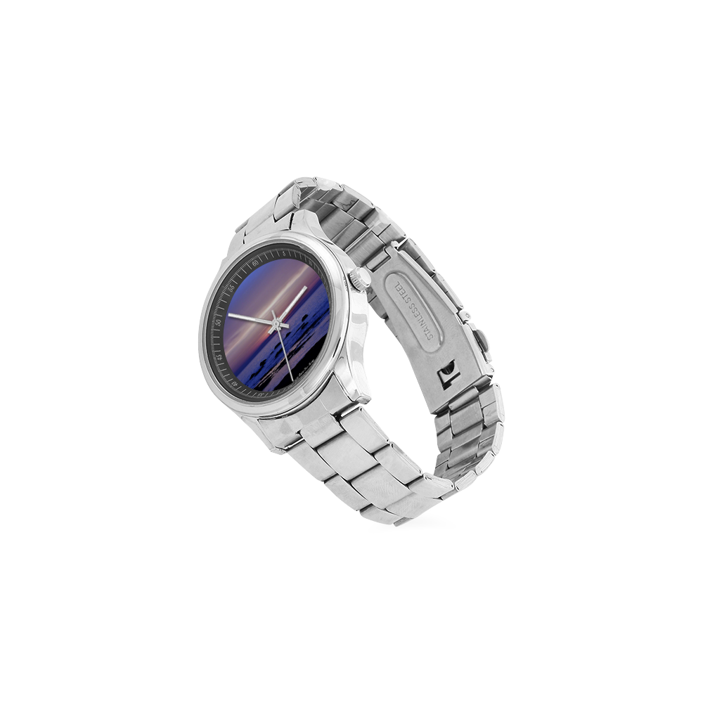 Blue and Purple Sunset Men's Stainless Steel Watch(Model 104)